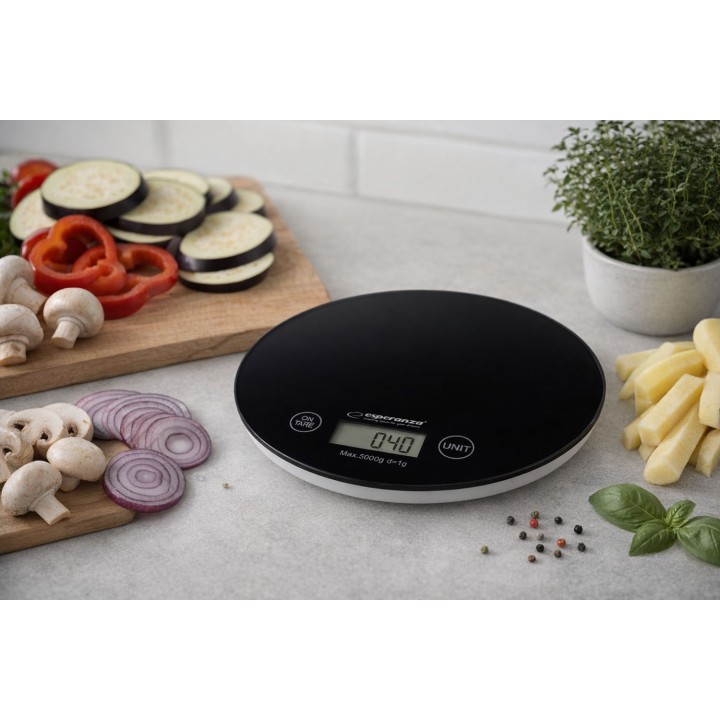 Esperanza EKS003K Bilancia da cucina nera rotonda da bancone bilancia elettronica