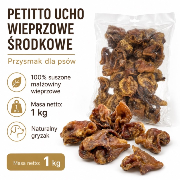 PETITTO orecchio di maiale medio Mono - snack per cani - 1 kg