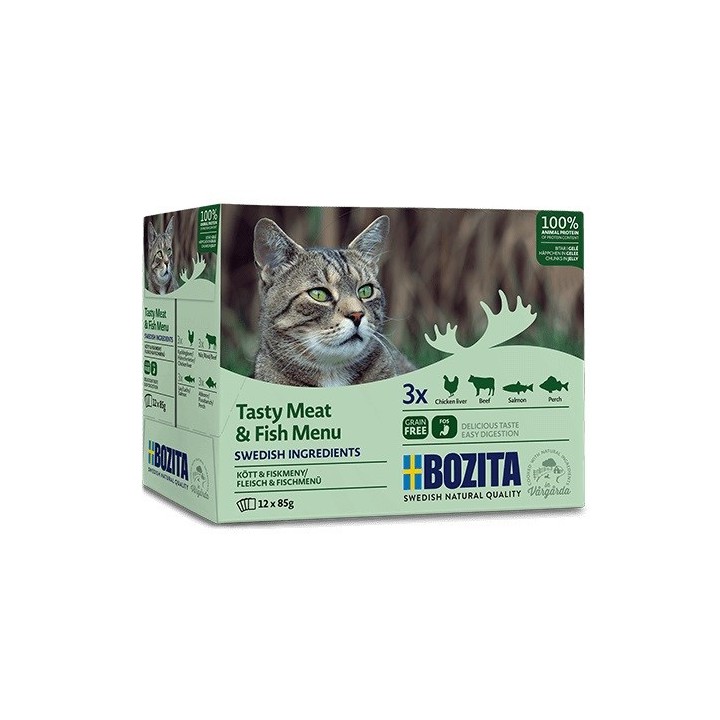 BOZITA Menu carne & pesce saporito in gelatina Scatola - cibo umido per gatti - 12x85g