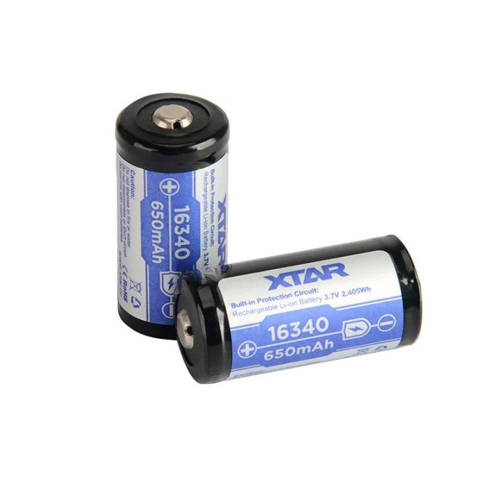 Batteria 16340/R-CR123 3 7V Li-ion 650 mAh con protezione