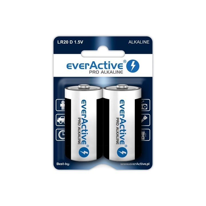 Batterie alcaline everActive Pro Alkaline LR20 D - blister card 2 pezzi
