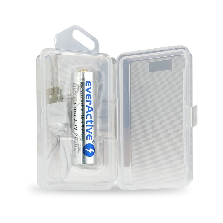 Batteria everActive 18650 3.7V Li-ion 2600mAh micro USB con protezione BOX
