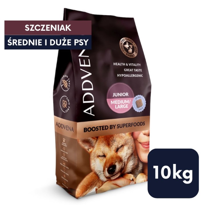 ADDVENA Boosted by superfoods Junior Medium/Large Manzo - cibo secco per cani - 10kg
