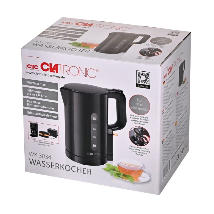 Clatronic WK 3834 Bollitore elettrico 1 L 900 W Nero