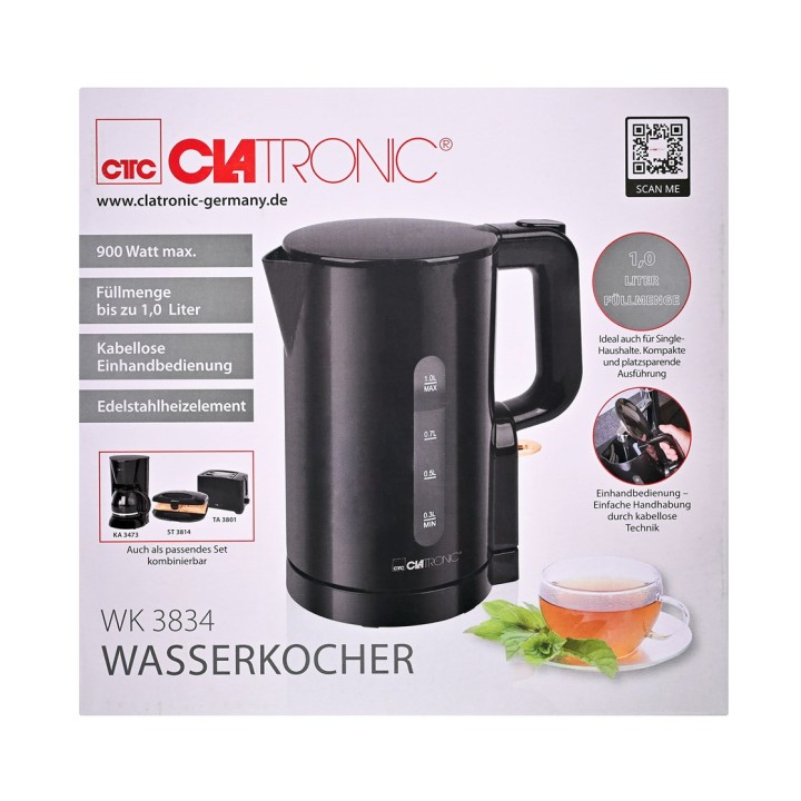 Clatronic WK 3834 Bollitore elettrico 1 L 900 W Nero