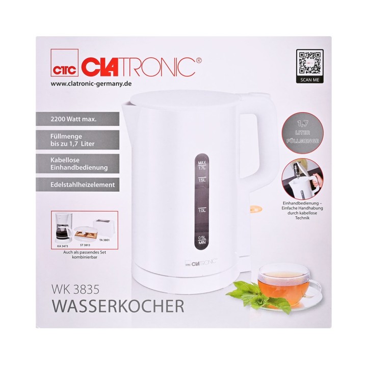 Clatronic WK 3835 Bollitore elettrico 1.7 L 2200 W Bianco