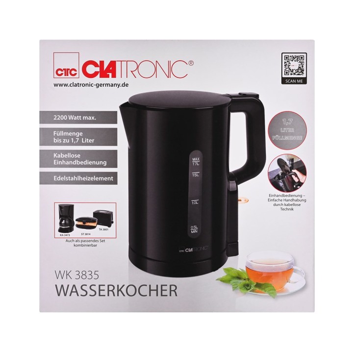 Clatronic WK 3835 Bollitore elettrico 1.7 L 2200 W Nero
