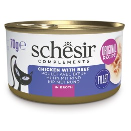 SCHESIR Pollo con manzo in brodo - cibo umido per gatti - 70g