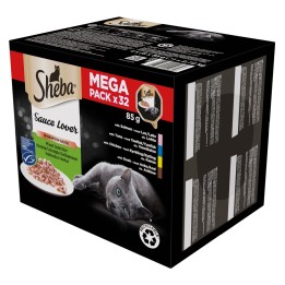 SHEBA Sauce Lover anatra pollo salmone tonno - cibo umido per gatti – 32 x 85g