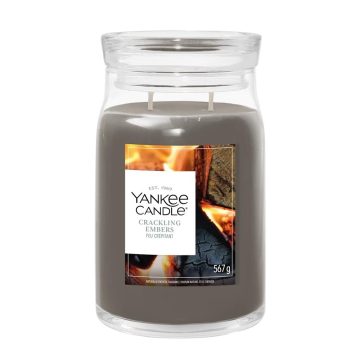 Yankee Candela Crackling Embers candela di cera Cilindro Legno Grigio 1 pz