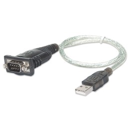 Manhattan cavo convertitore USB-A a seriale 45cm maschio-maschio Serial/RS232/COM/DB9 chip Prolific PL-2303RA cavo nero/argento 