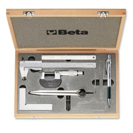 Beta 1685/C7 Assortimento di 7 strumenti per misurare e tracciare (art. 1650, 1658/25, 1670, 1680C, 1682, 1688BC) in cassetta 01