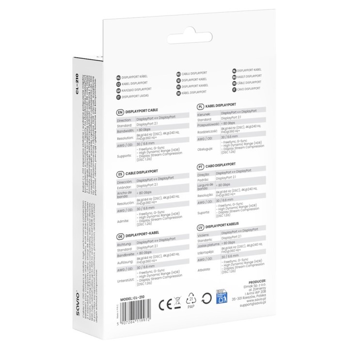 Savio CL-210 DisplayPort cavo 2 m nero