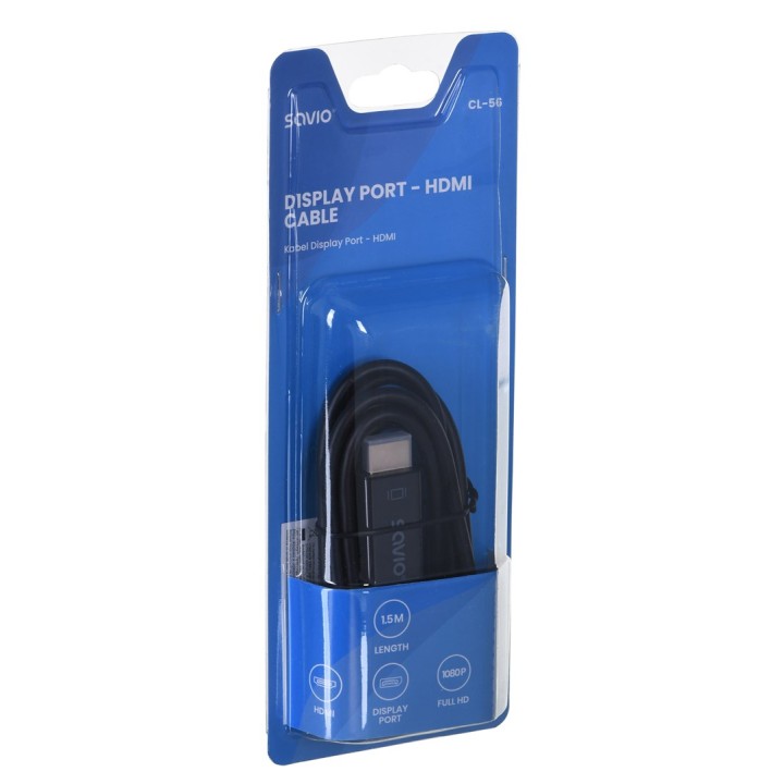 Savio CL-56 adattatore cavo video 1.5 m DisplayPort HDMI tipo A (standard) nero