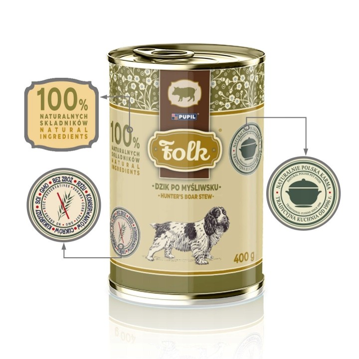 FOLK Cinghiale in stile cacciatore mono - cibo umido per cani - 400g