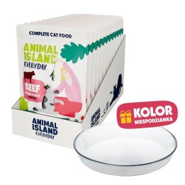 ANIMAL ISLAND Everyday Manzo in brodo Scatola - cibo umido per gatti - 12x85g + piatto omaggio