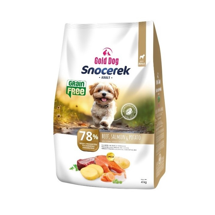 GOLD DOG Snocerek Senza cereali Razze piccole manzo e salmone patata - cibo secco per cani - 4kg