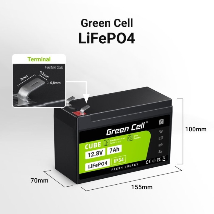 Batteria UPS Green Cell LFPGC12V7AH litio ferro fosfato Phosphate (LiFePO4) 12.8 V 7 Ah