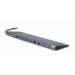 Gembird A-CM-COMBO9-01 USB Type-C adattatore multiporta 9-in-1 (USB hub + HDMI + VGA + PD + lettore di schede + LAN + 3.5 mm aud