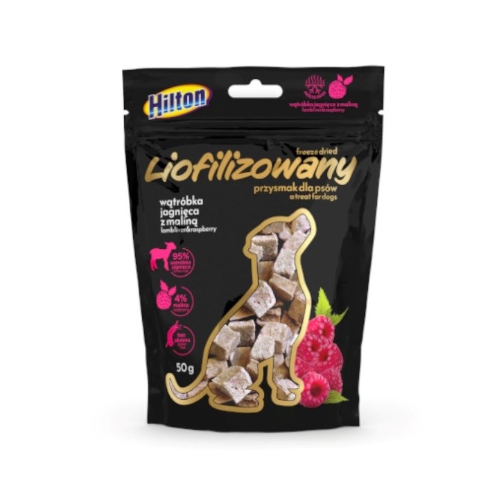 HILTON Snack liofilizzato con fegato di agnello e lamponi - snack per cani - 50g