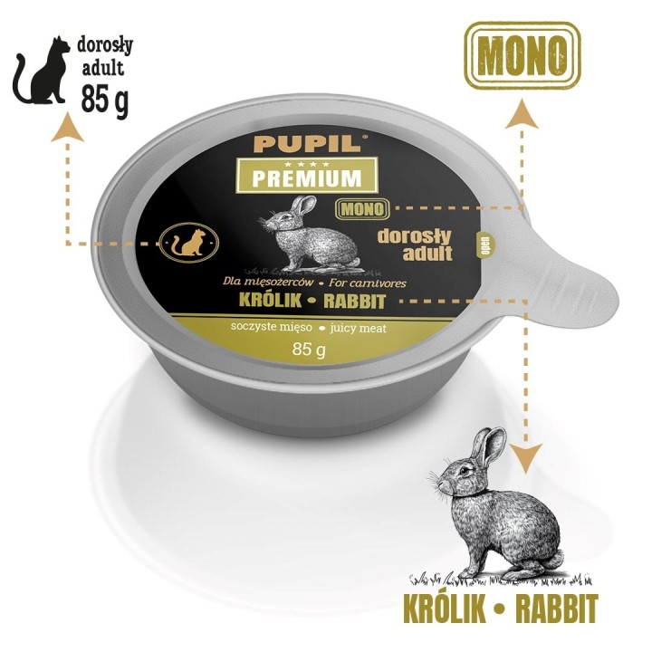 PUPIL Premium Adult coniglio mono - cibo umido per gatti - 85g