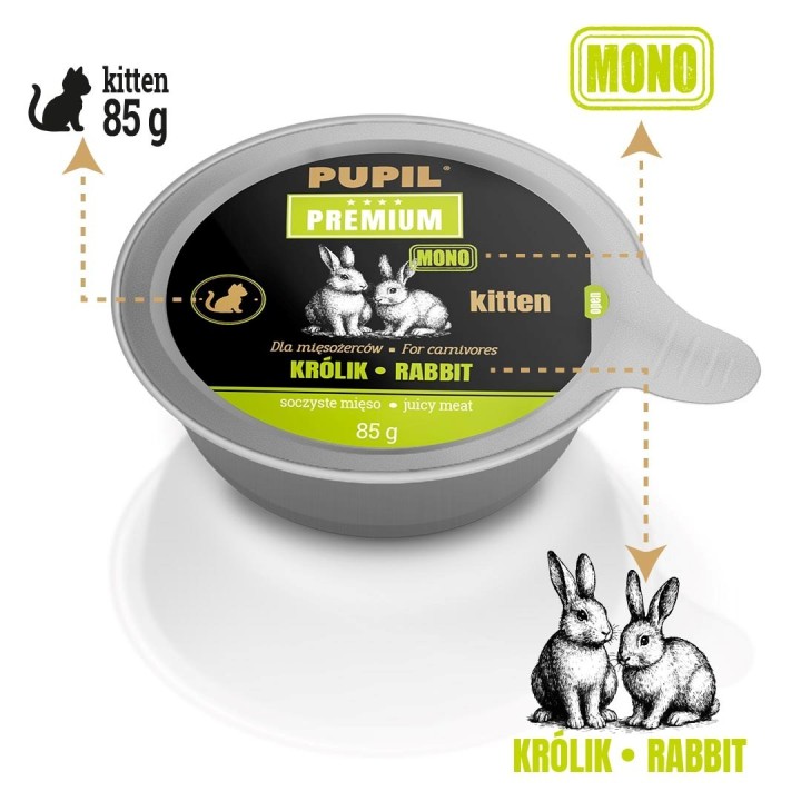 PUPIL Premium Kitten coniglio mono - cibo umido per gatti - 85g