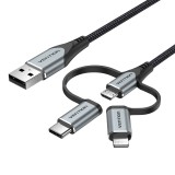 Vention USB 2.0 A Cavo maschio a 3 in 1 Micro-B&USB-C&Lightning maschio 1M tipo lega di alluminio grigio
