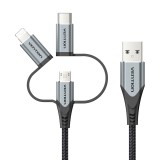 Vention USB 2.0 A Cavo maschio a 3 in 1 Micro-B&USB-C&Lightning maschio 1M tipo lega di alluminio grigio