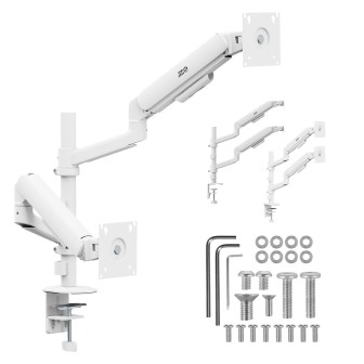 Ergo Office Supporto/Gancio per 2 Monitor Molla a Gas 17 -32 1-10 kg Bianco Opaco ER-692 W