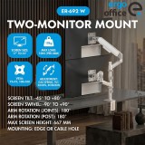 Ergo Office Supporto/Gancio per 2 Monitor Molla a Gas 17 -32 1-10 kg Bianco Opaco ER-692 W