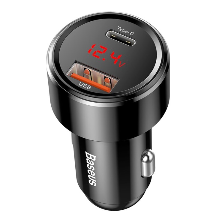 Baseus caricabatterie per auto Magic Series 1x USB-A 1x USB-C PD 3.0 QC 4.0+ 45W nero