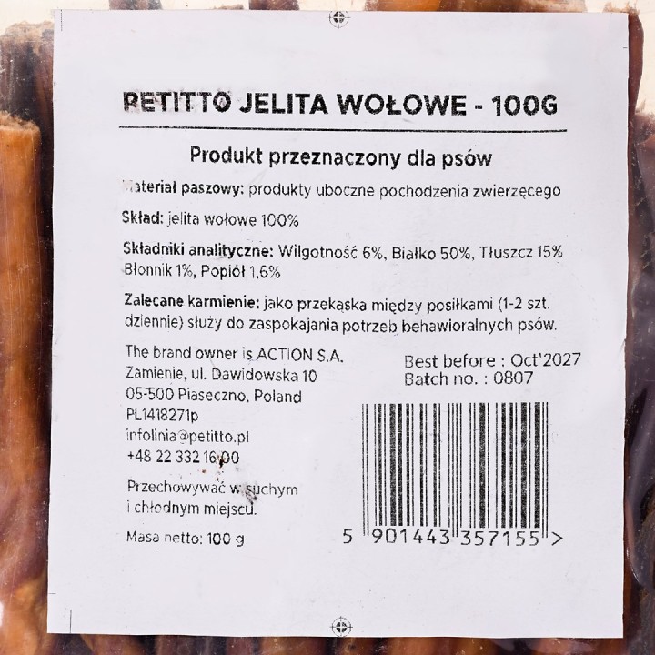 PETITTO Intestini di manzo - snack per cani - 100g
