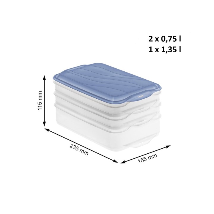 ROTHO Rondo Horizon blu - contenitore per conservazione alimenti - 2 x 0 75l 1 x 1 35l