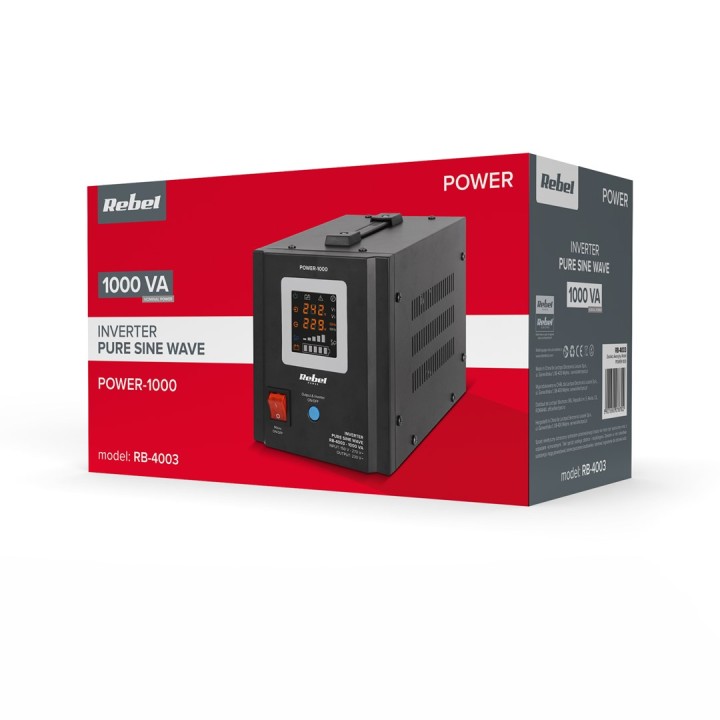 Rebel POWER-1000 alimentatore di emergenza – inverter ad onda sinusoidale pura con funzione di carica 12V 230V 1000VA/700W