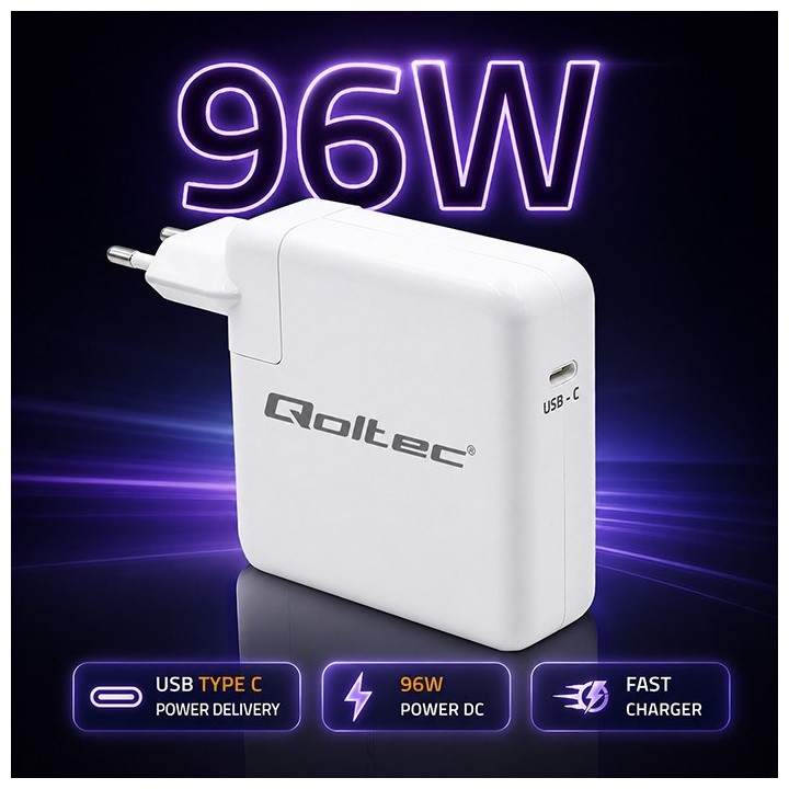 Qoltec 51783 PD 96W caricabatterie | 5-20V | 3-4.8A | USB-C