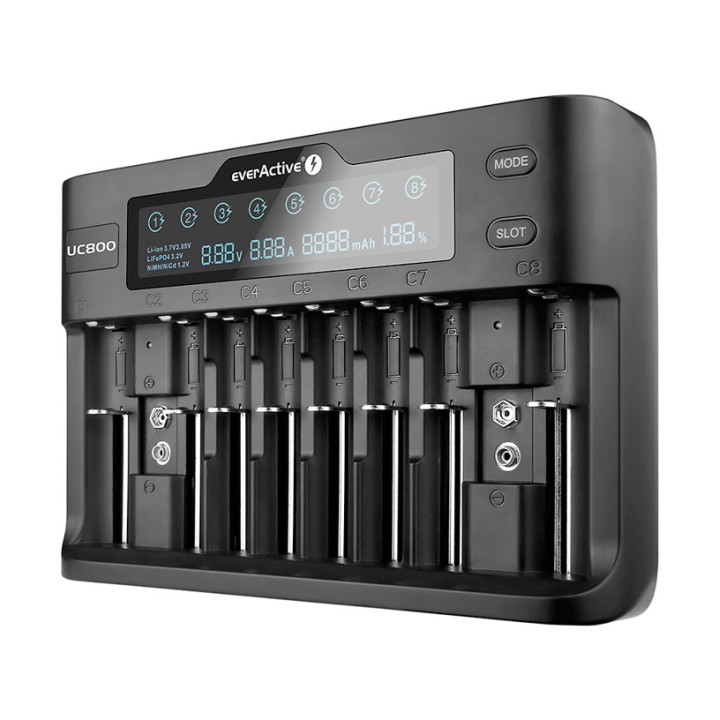 Caricabatterie per batterie cilindriche Li-ion e Ni-MH everActive UC-800