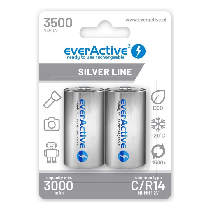 Batterie ricaricabili everActive R14/C Ni-MH 3500 mAh pronte all'uso