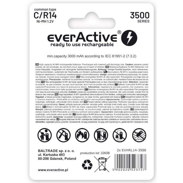 Batterie ricaricabili everActive R14/C Ni-MH 3500 mAh pronte all'uso