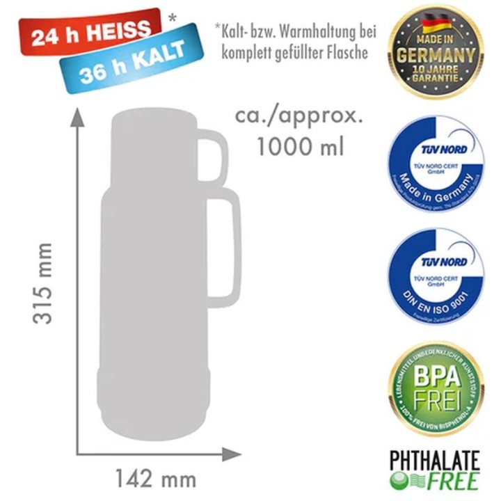 ROTPUNKT Thermos in vetro capacità 1.0 l volpe lucida (rosso)