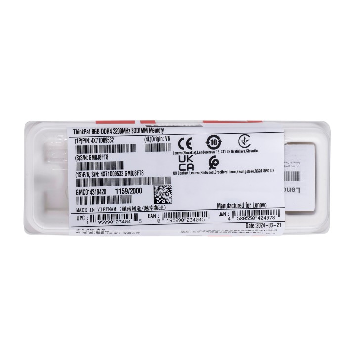 Lenovo 4X71D09532 modulo di memoria 8 GB 1 x 8 GB DDR4 3200 MHz