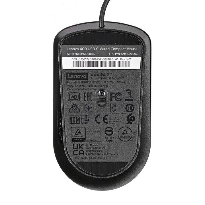 Lenovo GY51D20875 mouse ufficio ambidestro USB Type-C ottico 2400 DPI