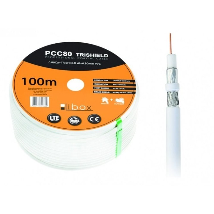 Libox Cavo coassiale PCC80 100m cavo coassiale RG-6/U bianco