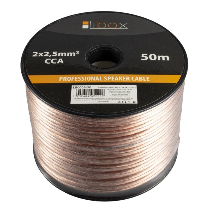 Libox Cavo per altoparlanti 2x2 50mm LB0009-50 cavo audio 50 m trasparente