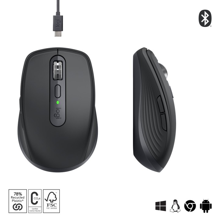 Logitech MX Anywhere 3S mouse Ufficio Destrorso RF Wireless + Bluetooth Laser 8000 DPI