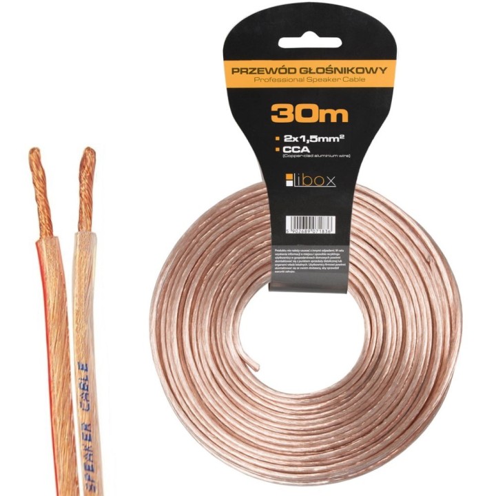Libox Cavo per altoparlanti 2x1 50mm LB0008-30 cavo audio 30 m trasparente