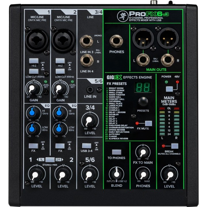 Mackie ProFX6v3 - mixer analogico a 6 canali con interfaccia USB nero