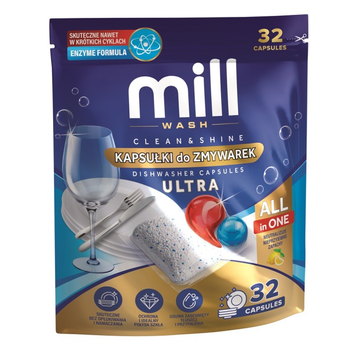 MILL CLEAN&SHINE Capsule per lavastoviglie Ultra 32 capsule 3K.D