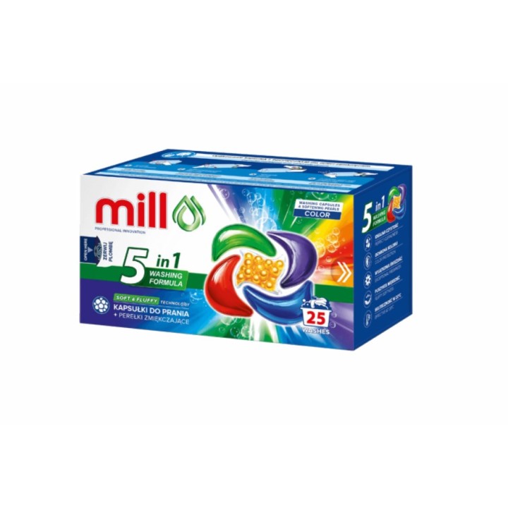 MILL PRO 5k capsule per il bucato + palline ammorbidenti COLOR 25 pz.