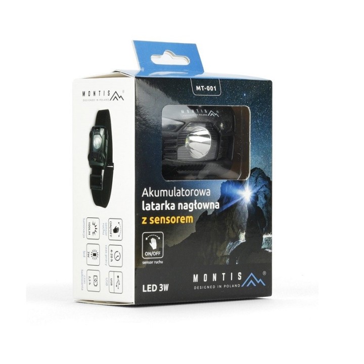 Montis Lampada frontale ricaricabile con sensore MT001 nero LED