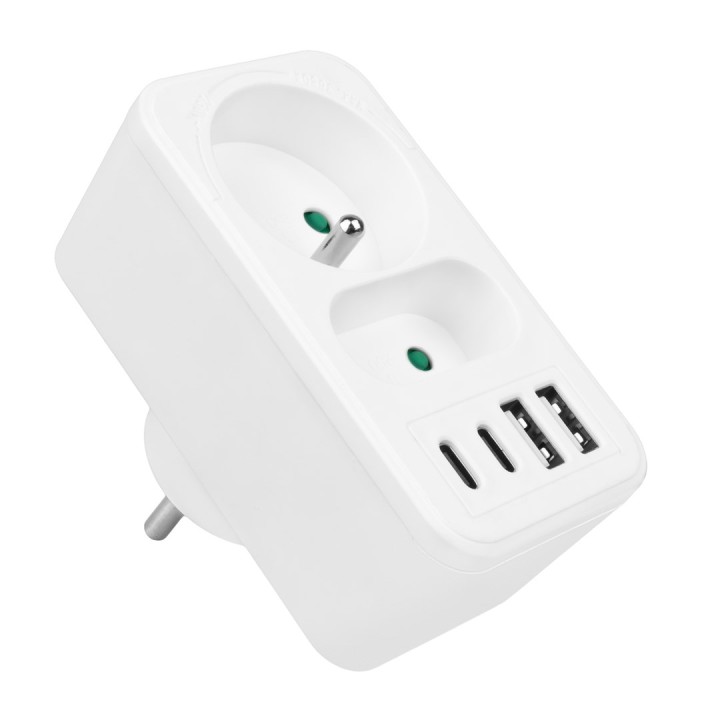 Presa di corrente x2 + 4xUSB Maclean multipresa con 2 prese 2xUSB A 2xUSB C PD 20W 1x16A + 1x6A MCE249 F/W